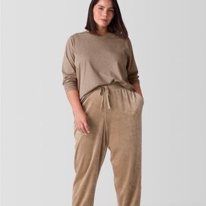 Eileen Fisher tan brown long sleeve crew neck tunic tee small like new